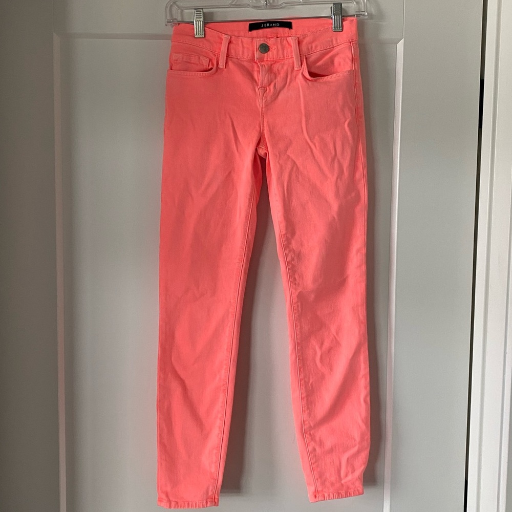 J. Brand Neon Orange Skinny Ankle Jeans Sz 24